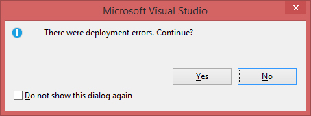 Visual Studio 2013 Deployment Error Prompt